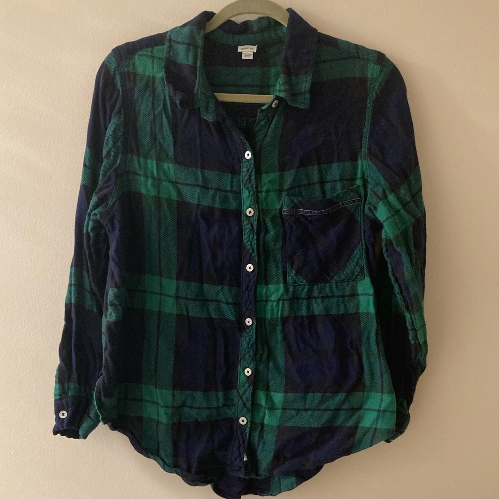 Aerie Blue‎ & Green Plaid Button Down Shirt size Medium
